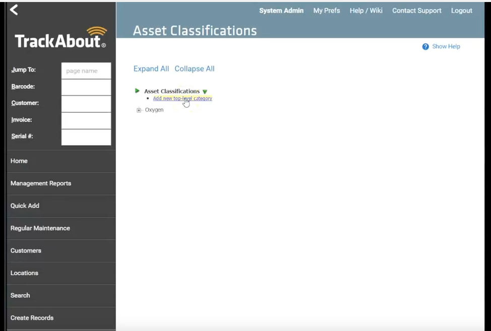 Manage asset classifications