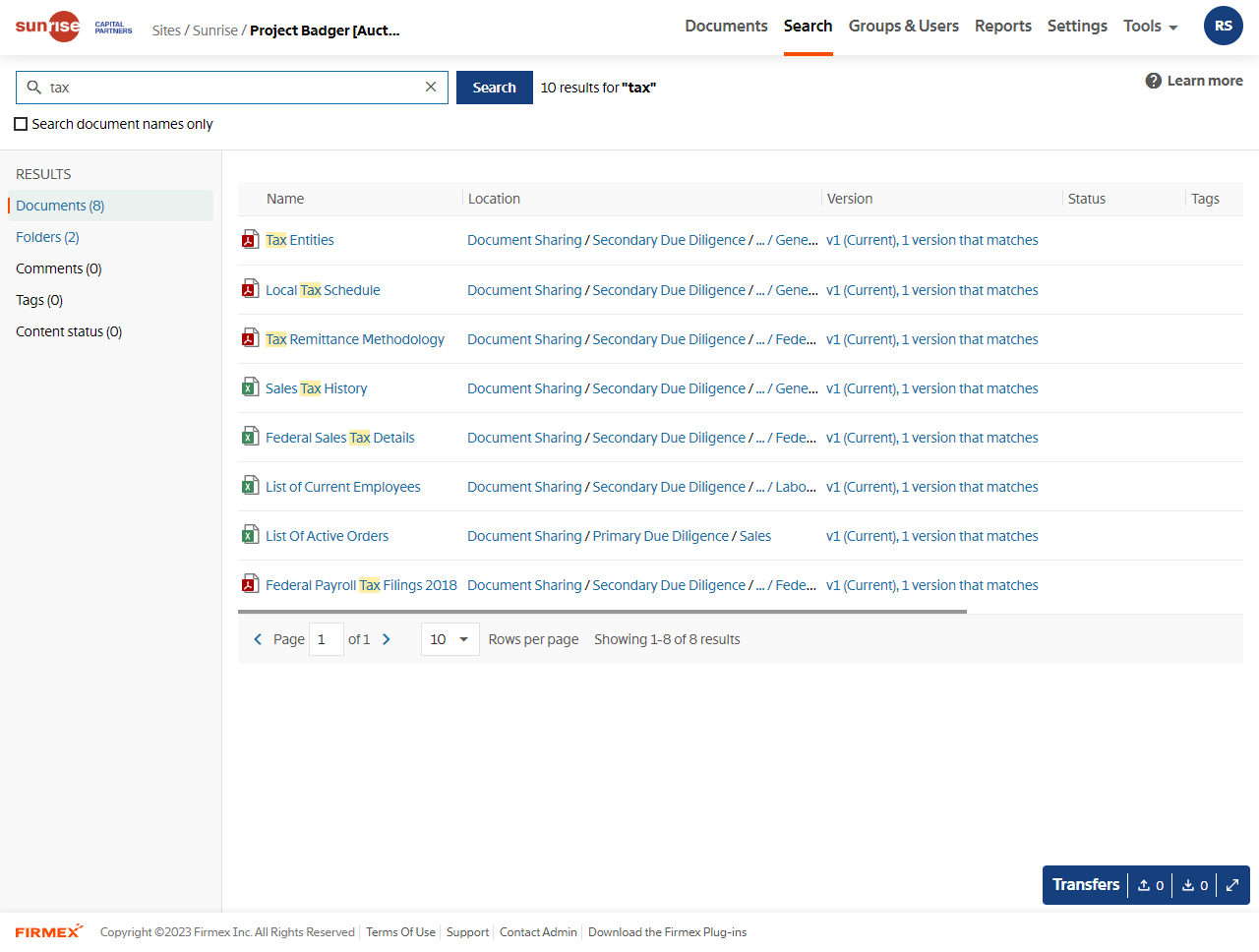 Firmex Virtual Data Room Software - Locate documents instantly with the full text search feature