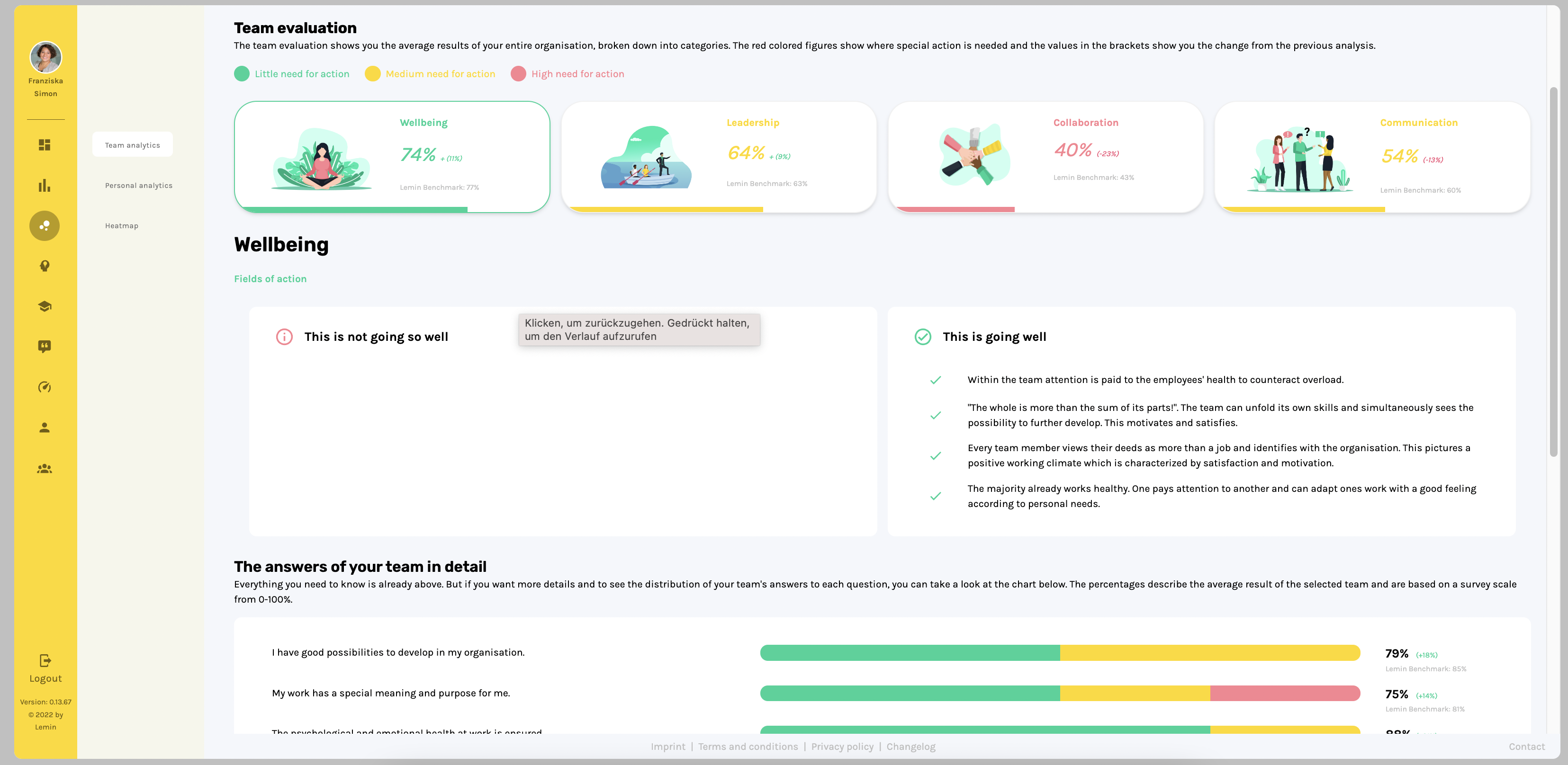 Lemin screenshot: Lemin team analysis