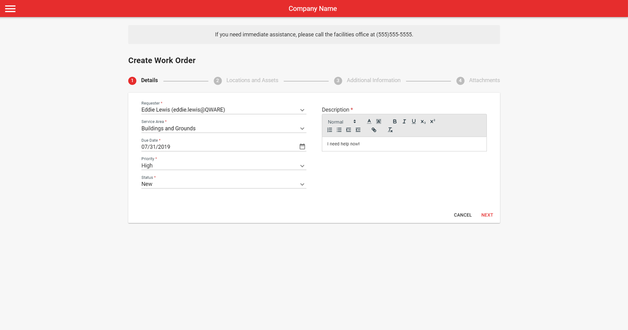 Q Ware CMMS Software - Customizable Work Request Form