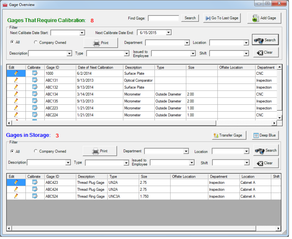 Gage Control Software gage overview