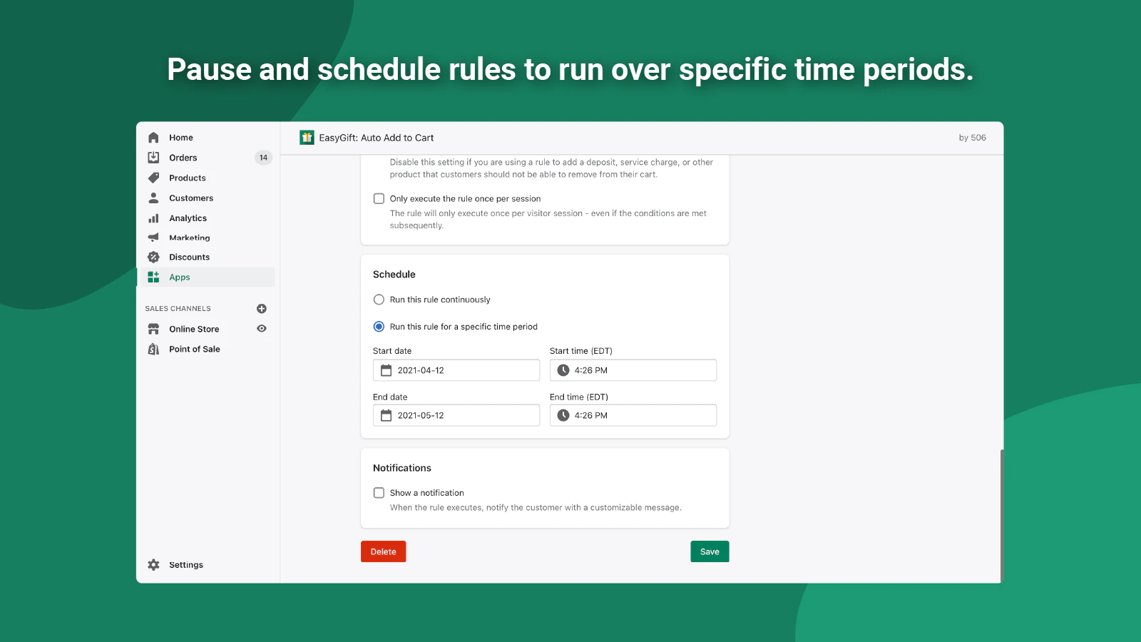 Screenshot showing how to schedule rules