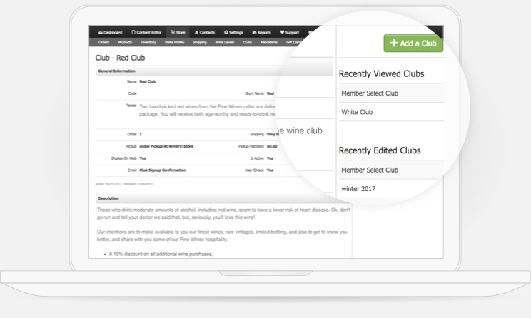 Commerce7 screenshot: WineDirect add a club