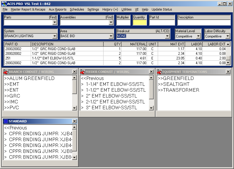 ACES PRO Software - Typical workarea