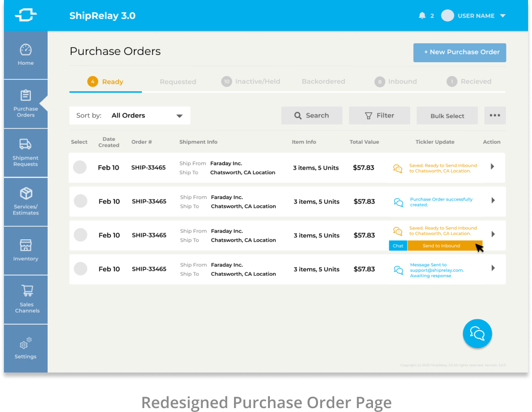 ShipRelay Software - Purchase Order Page