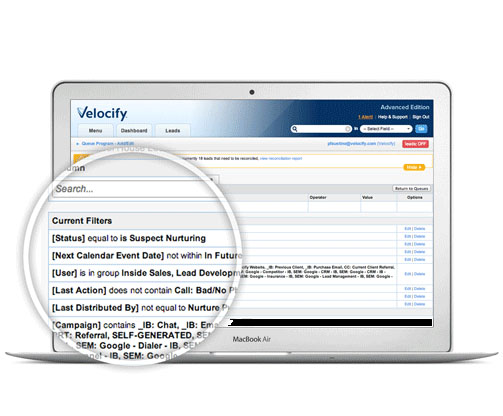 Velocify Software - Velocify-SalesManagement-CurrentFilters