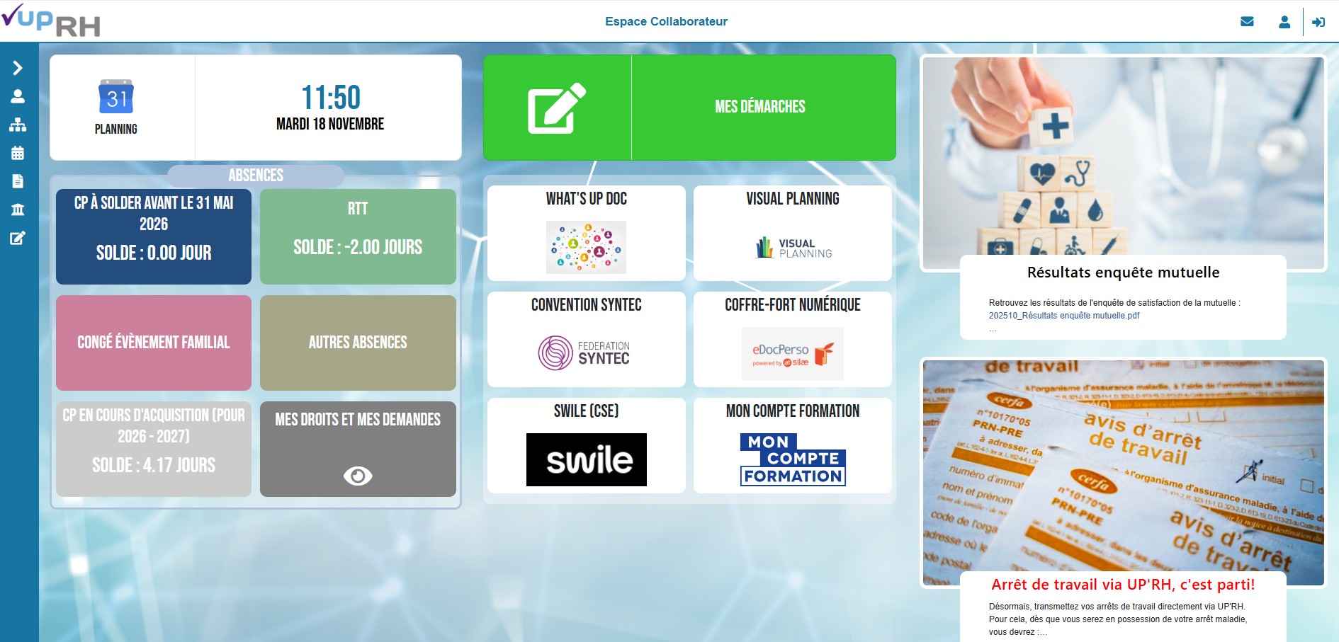 UP'RH screenshot: UP'RH dashboard view