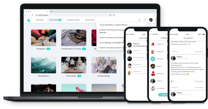 nooa pinboards, messages and tasks to streamline communication