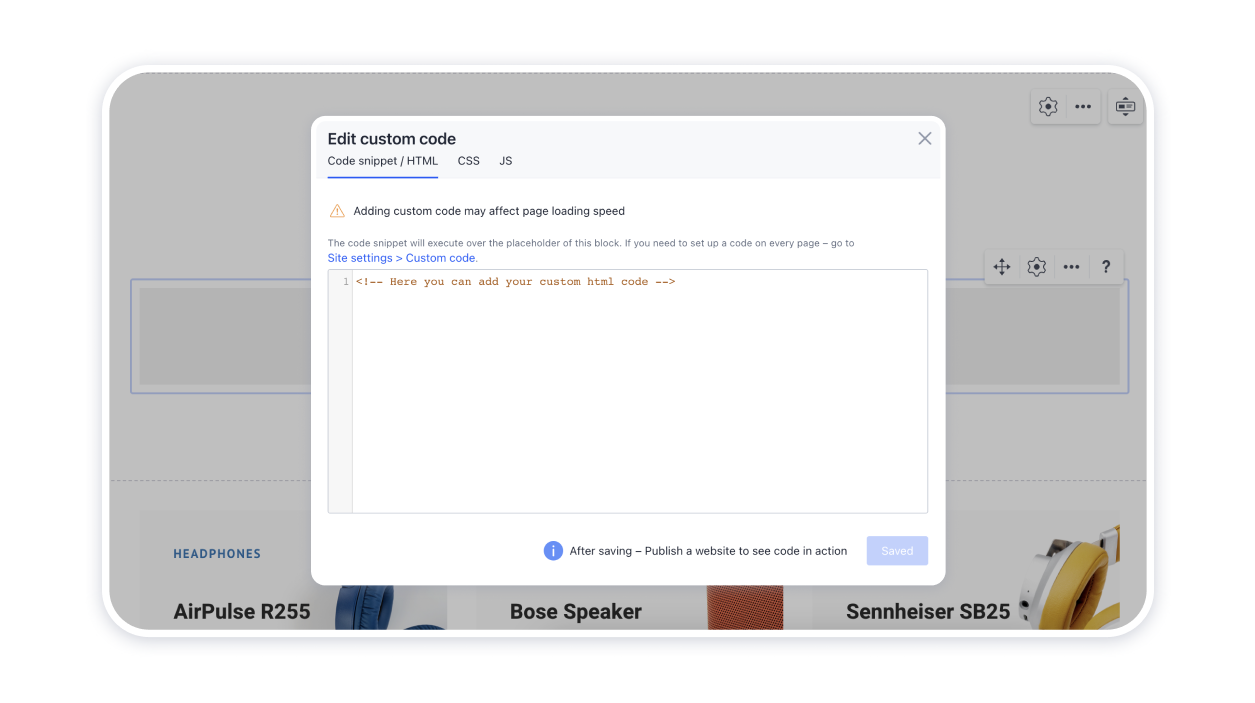 Weblium Software - You can add your own code to the site to integrate a third-party service — for example, a typeform, booking system, calendar, etc.