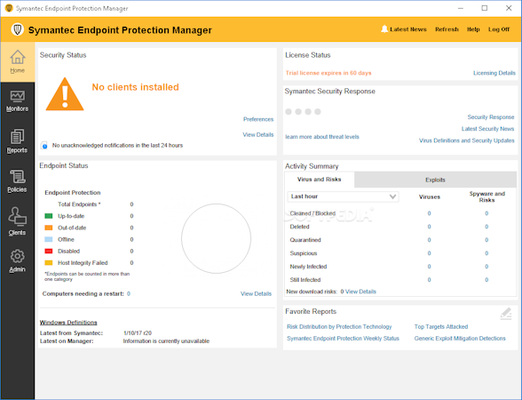 Symantec Endpoint Security screenshot: Symantec Endpoint Security home

