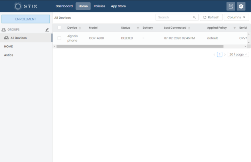 StixMDM screenshot: StixMDM device information