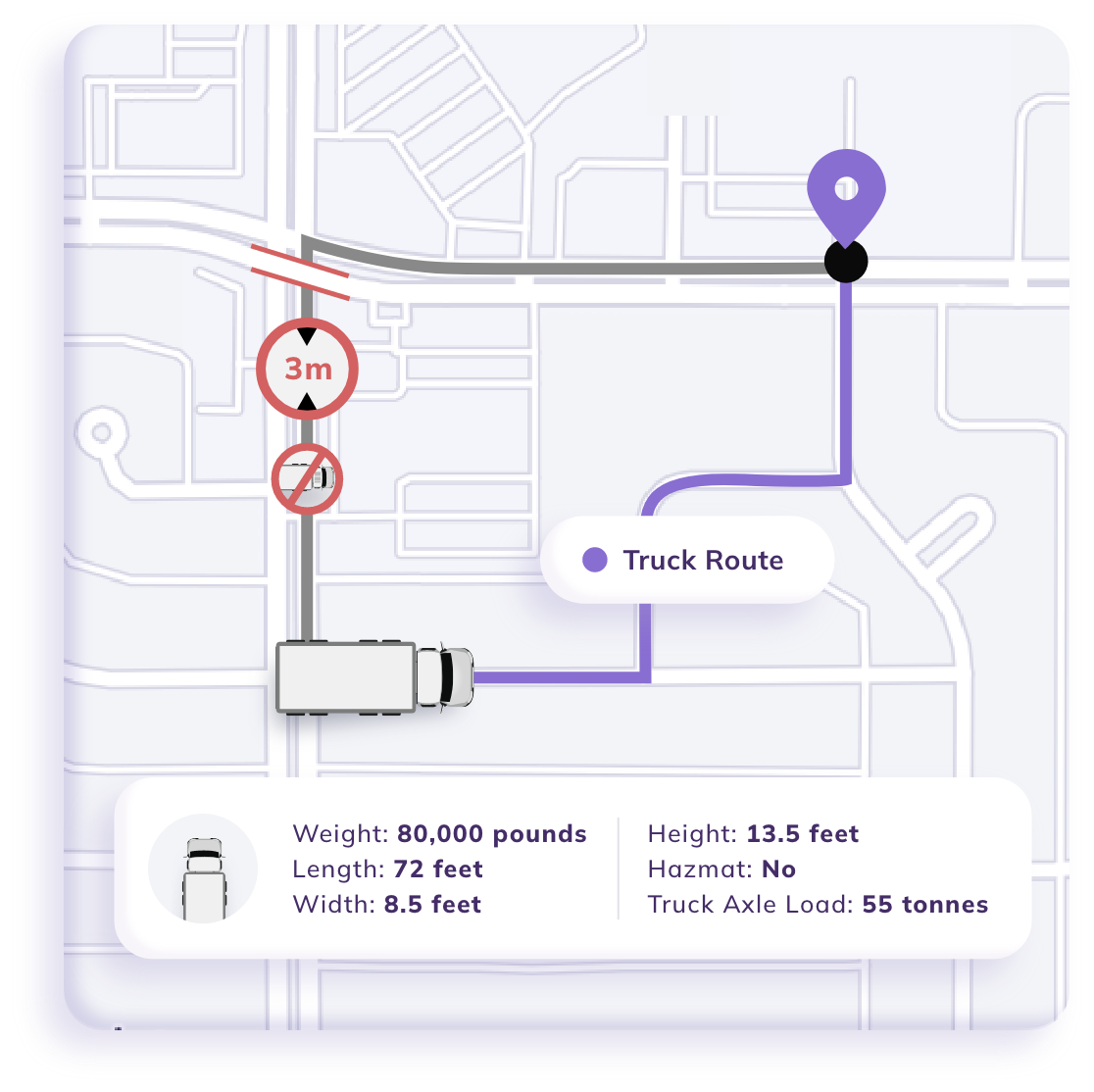 NextBillion.ai Software - Get truck-specific routes tailored to the vehicle’s attributes like height, width and length.