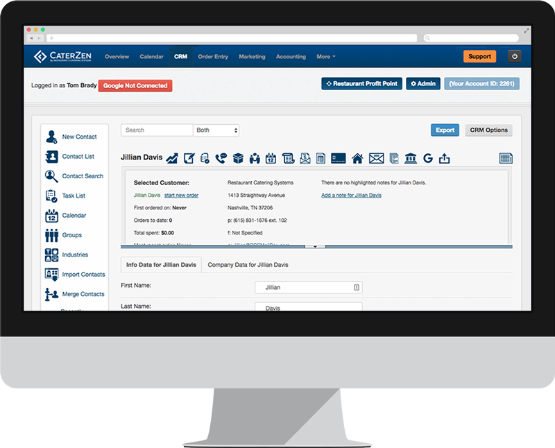 CaterZen screenshot: CaterZen's CRM feature helps manage client relationships efficiently. Track interactions, store detailed customer information, manage delivery addresses, and keep all client-related data organized for improved service.