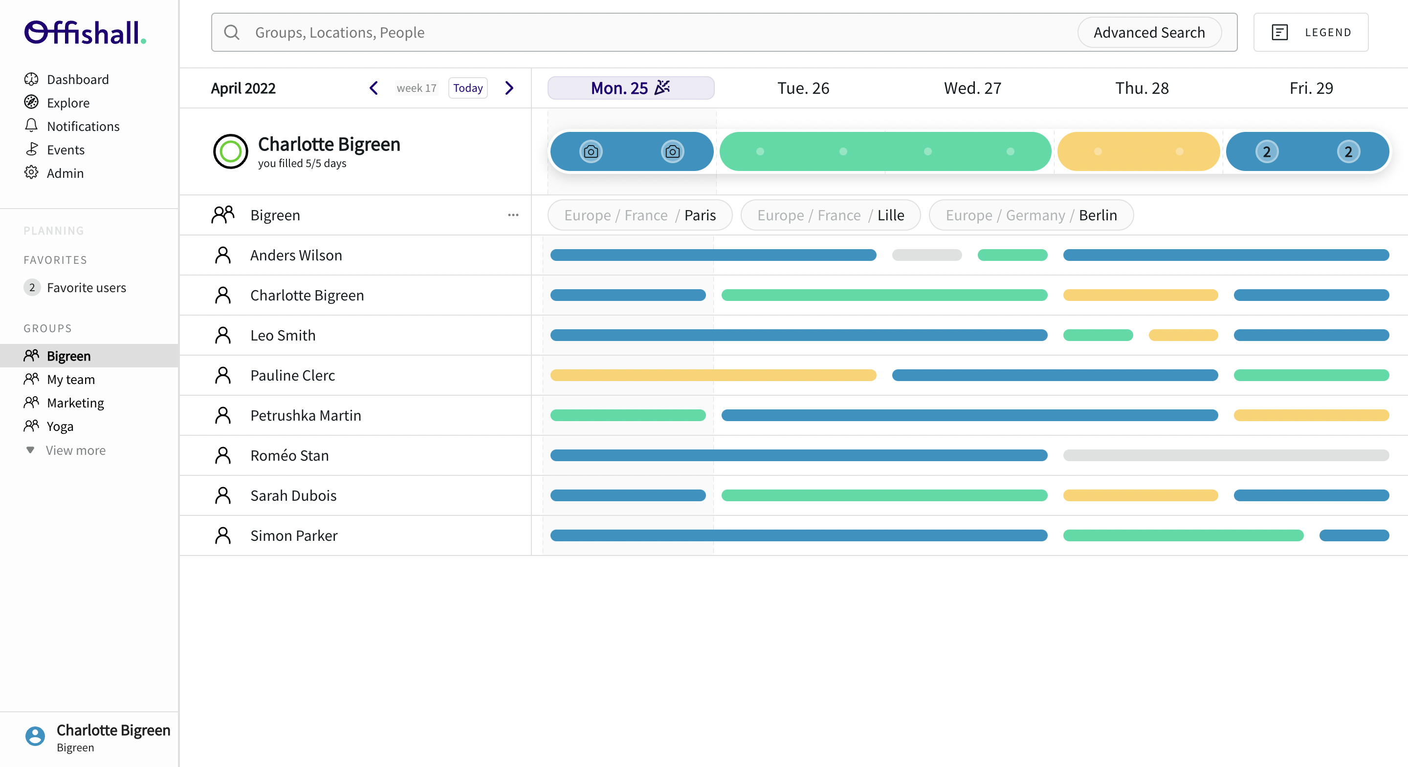 Offishall Planning screenshot: See when and where everyone is