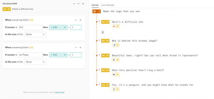 Typeform Software - Calculations within quizzes