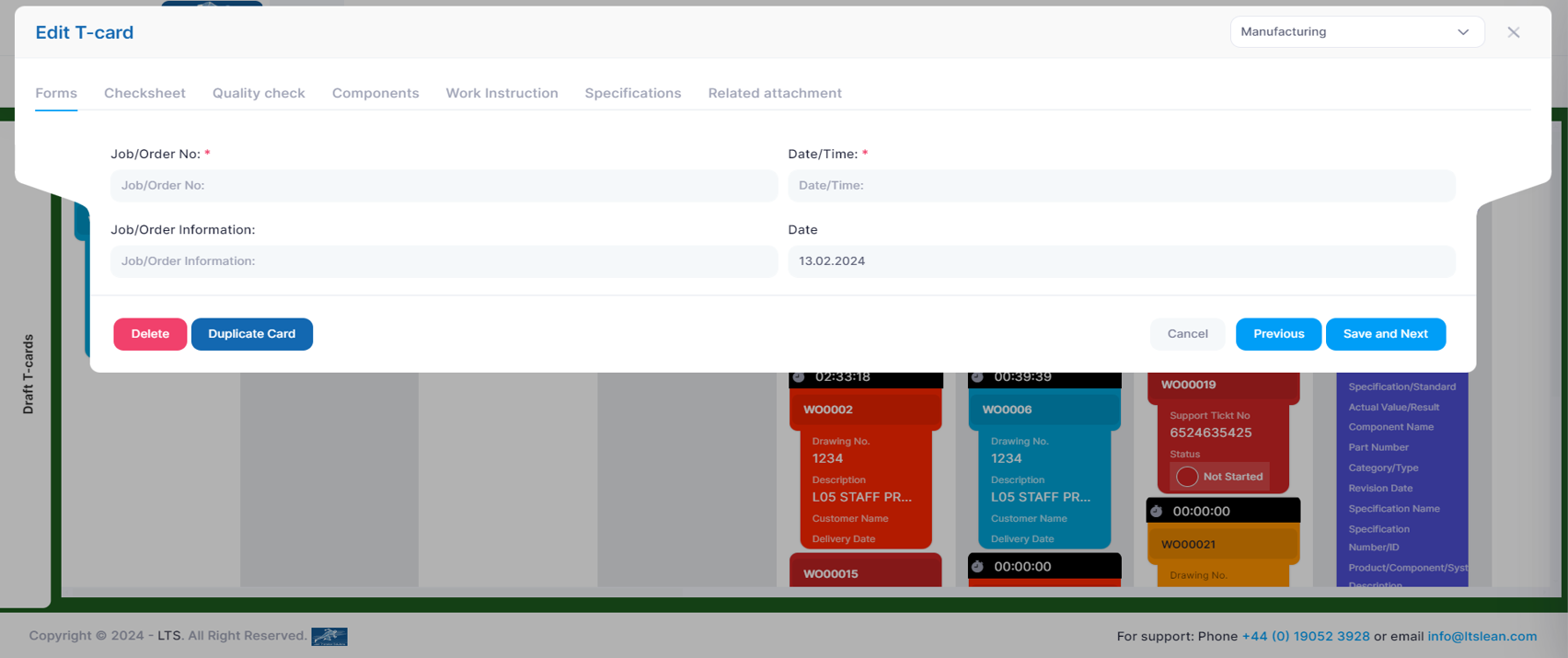 T-Card Software - Adding multiple tabs in a Card can help you organise different data sets (Forms, Checksheets, Quality Checks, Components, Work Instructions, Specifications, Related Attachments) in one place, which will optimise the task flow.