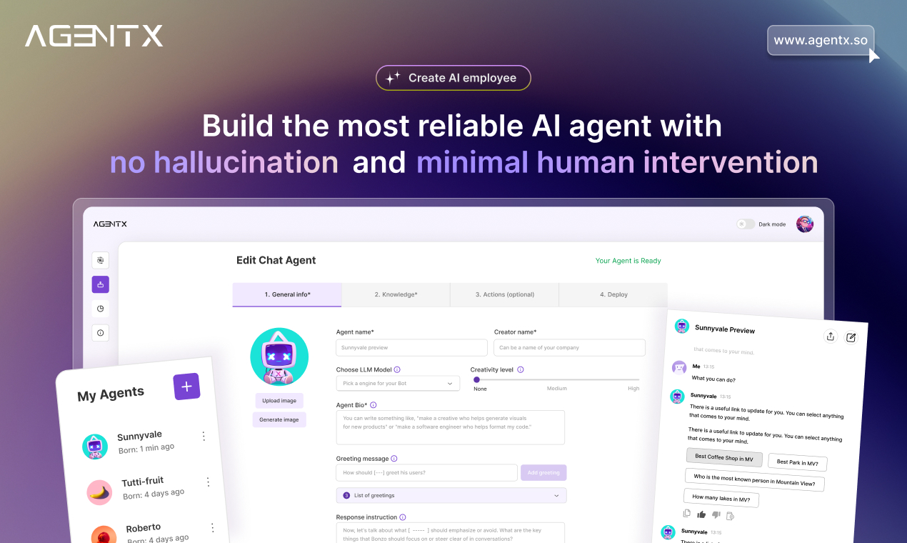 AgentX - Your Reliable AI Agent Chatbot Build Platform - create your GPT with no hallucination and minimal human intervention