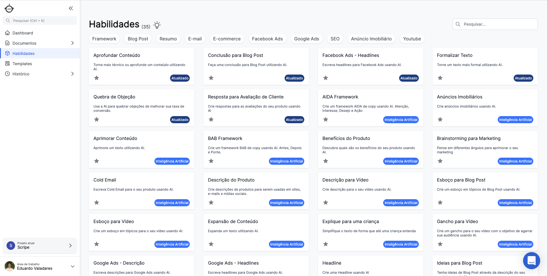Scripe screenshot: Scripe Artificial Intelligence Skills