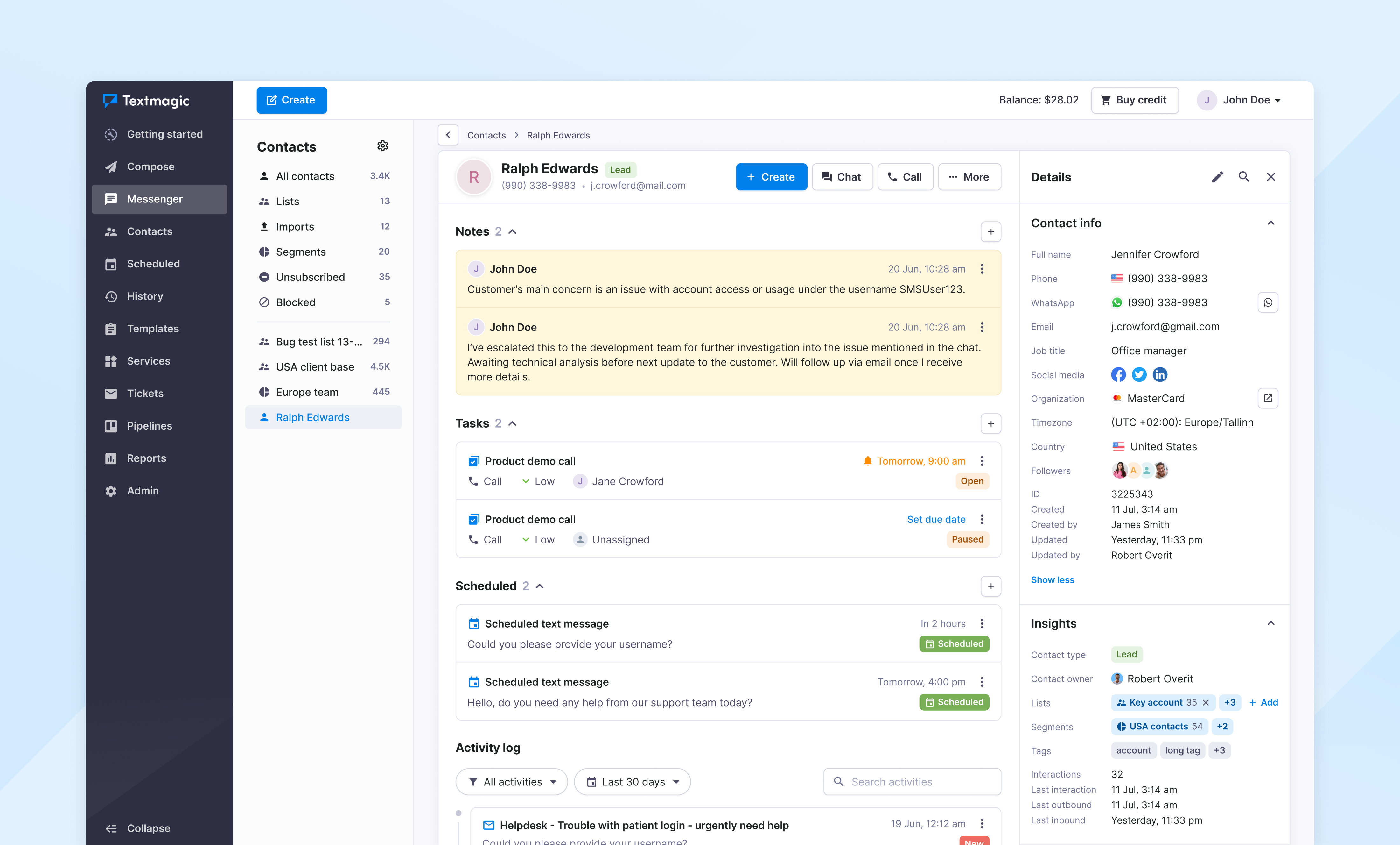 Textmagic Software - Textmagic interaction history