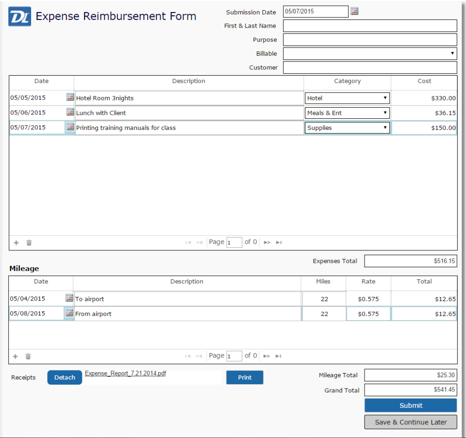 Document Locator Software - Expense Reimbursement Form
