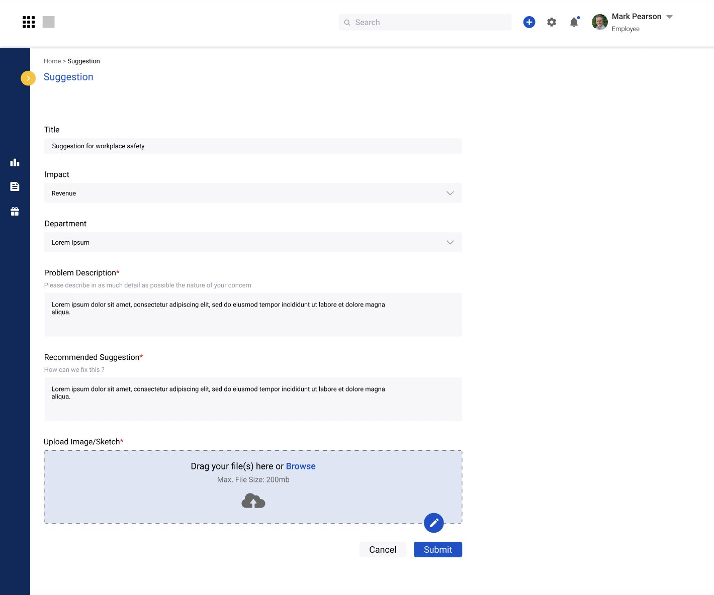 TheLeanSuite screenshot: Suggestion Platform - Suggestion forms that users can fill out