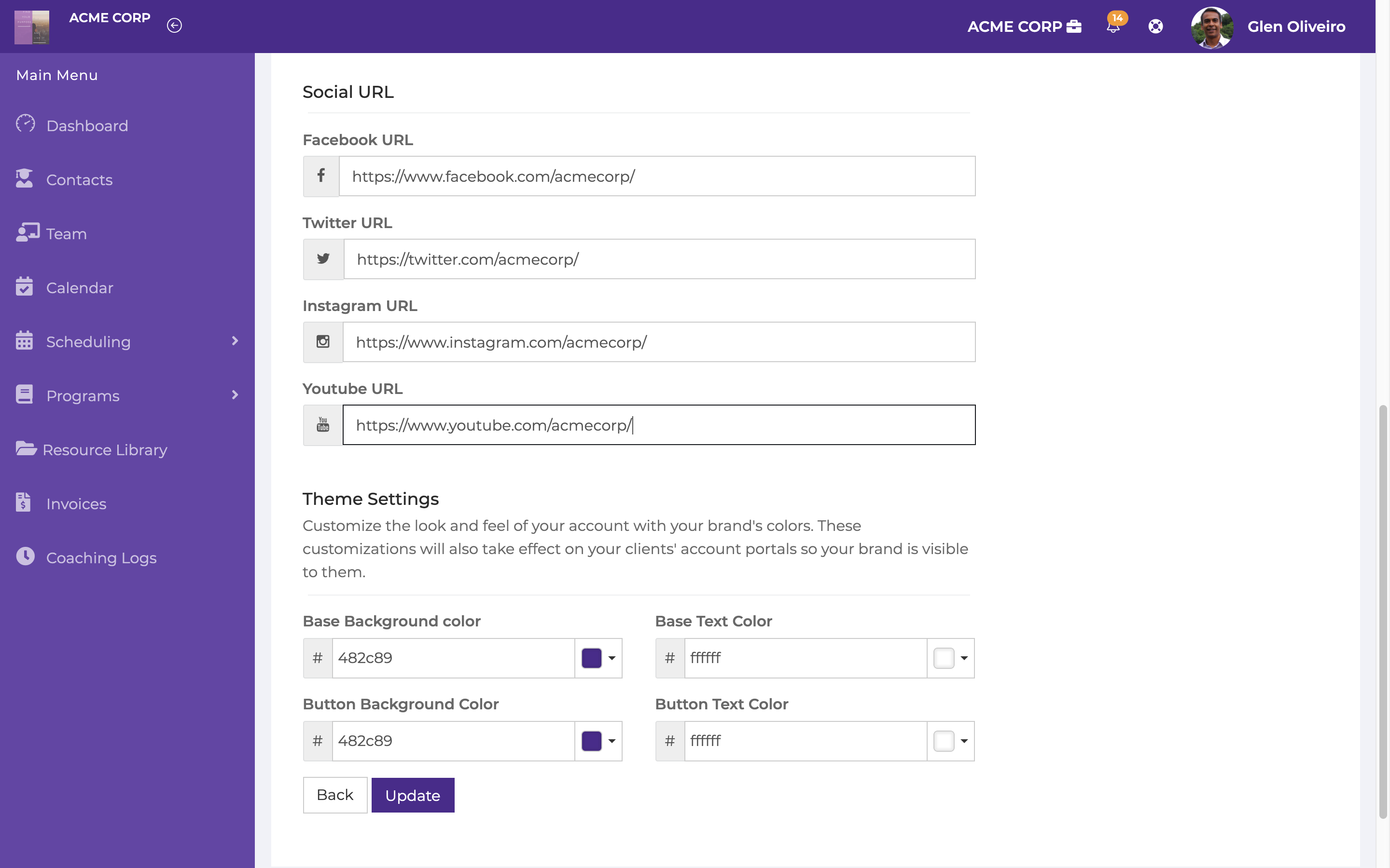 Personal branding allows you to customize the app in your colors, branding and logo. Your social media icons can also be displayed on your online scheduling page, invoices, etc