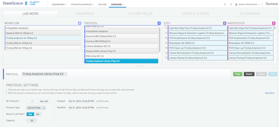 BaseSpace Clarity LIMS laboratory workflows screenshot