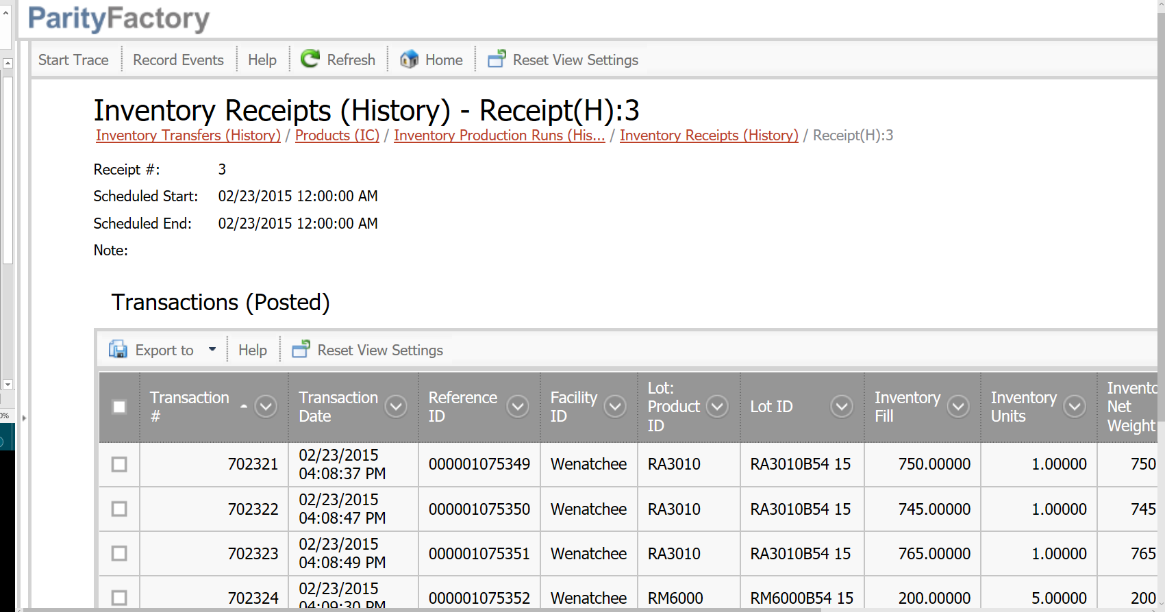 Inventory receipts