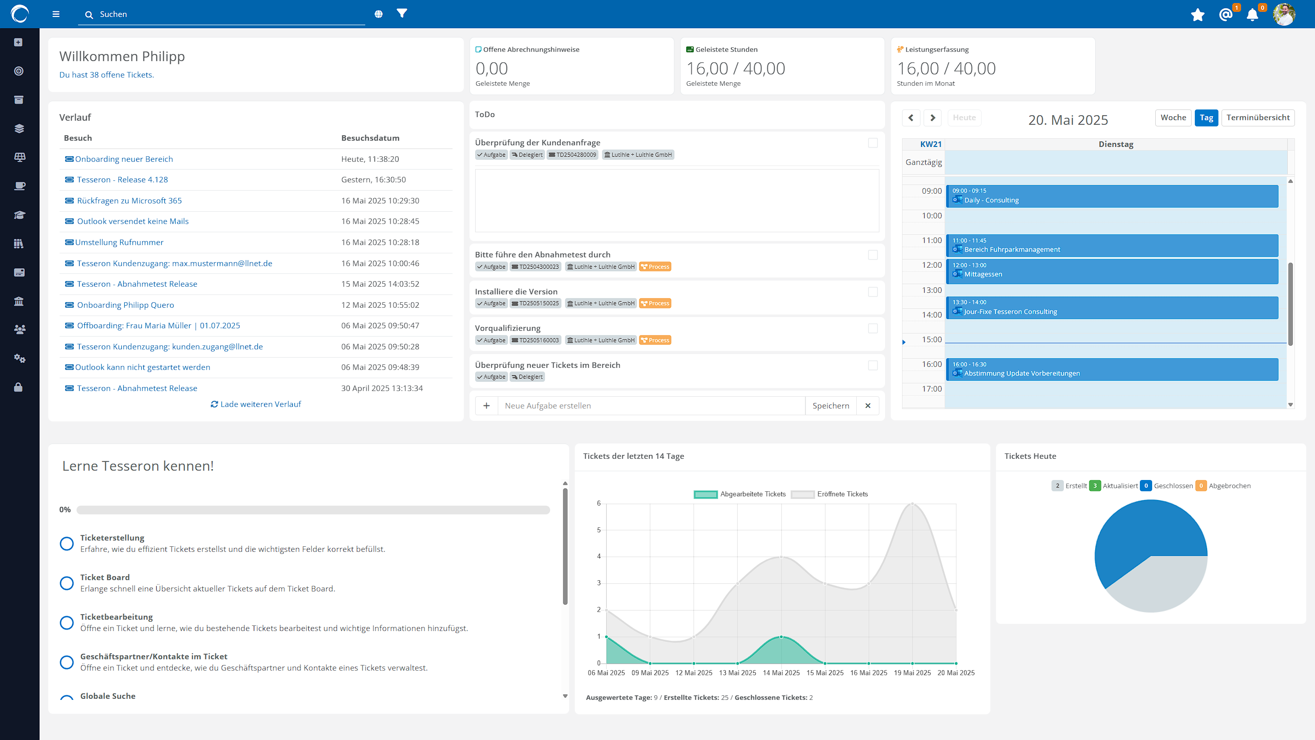 Tesseron screenshot: Strukturieren Sie alle Ihre Aufgaben aus unterschiedlichen Tools und Themengebieten in übersichtlichen To-Dos.