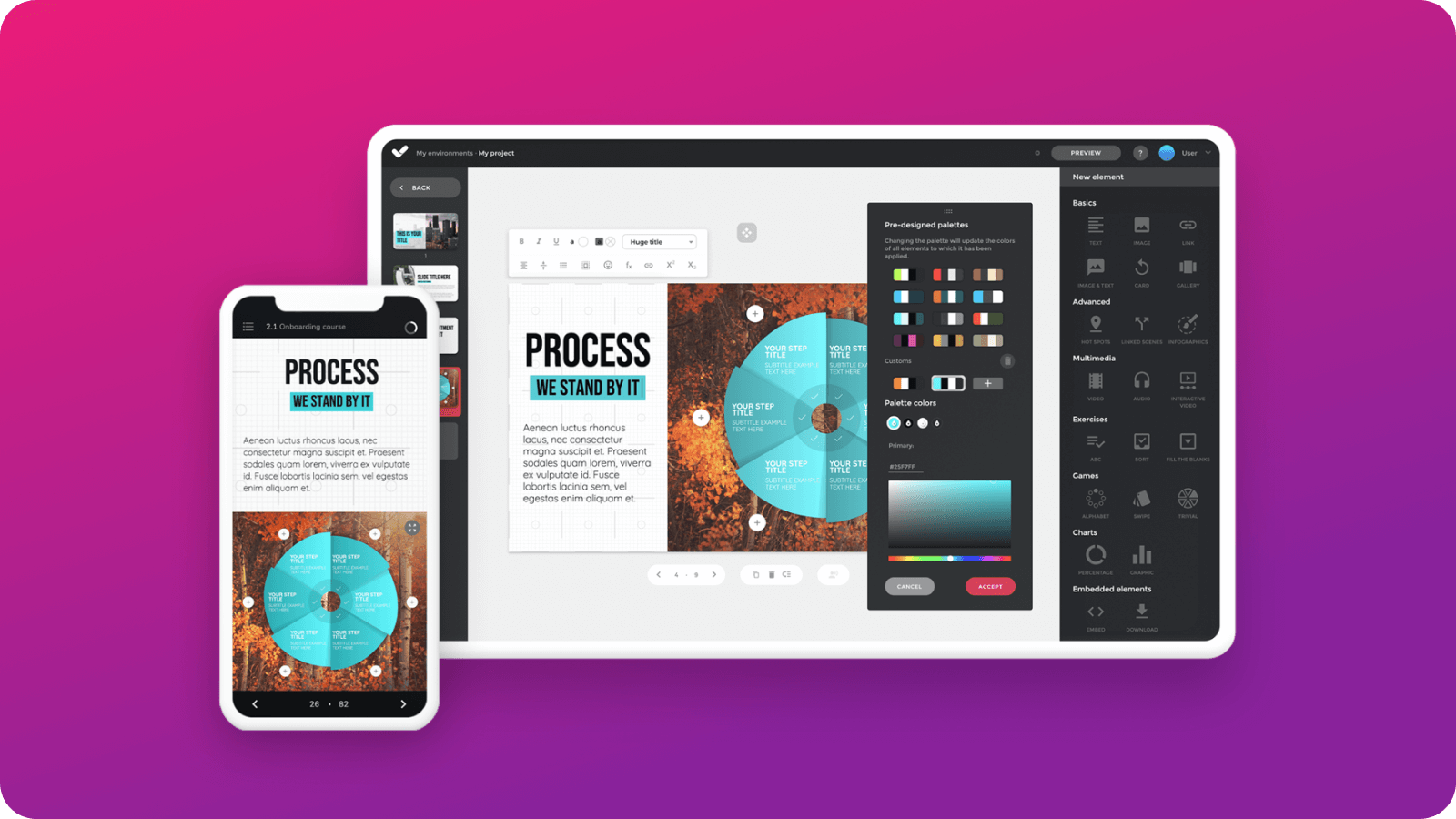 isEazy Author screenshot: AI-powered course creation
isEazy Author interface showing how to generate courses from documents with AI assistance, automating content, structure, and interactivity through an intuitive visual editor.