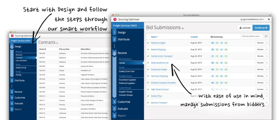 Keelvar Sourcing Optimization screenshot