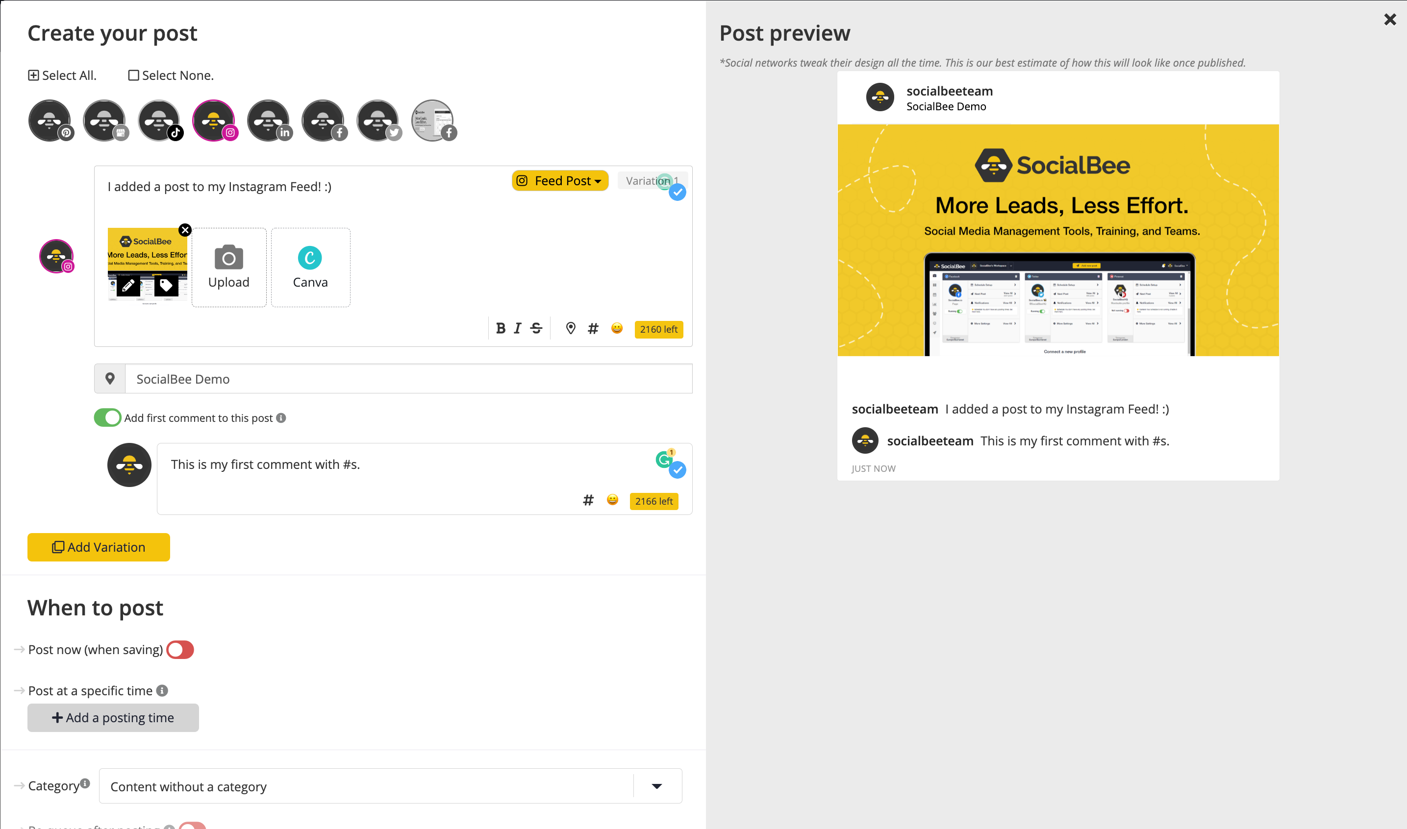 SocialBee Software - Post Editor