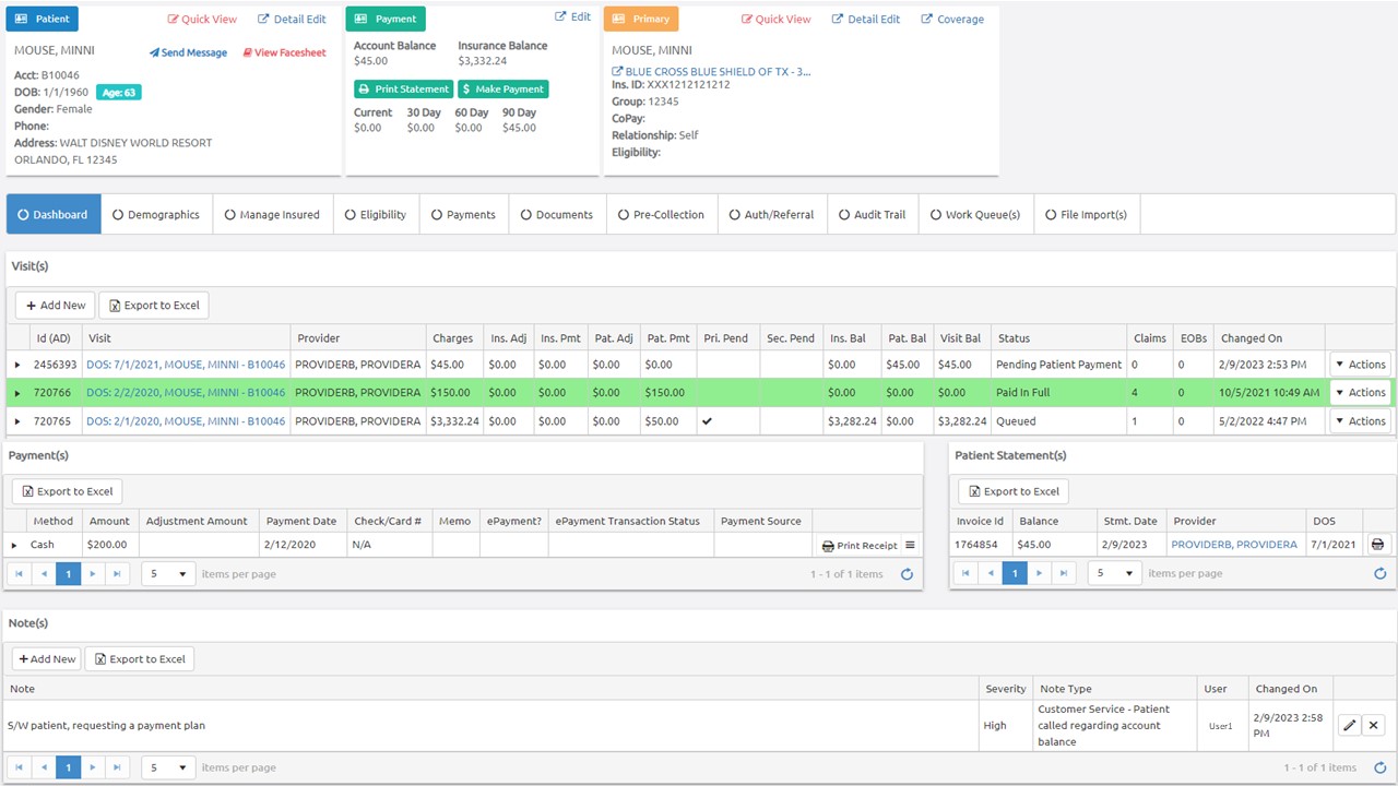 Patient Dashboard: See all information tied to the patient in one area