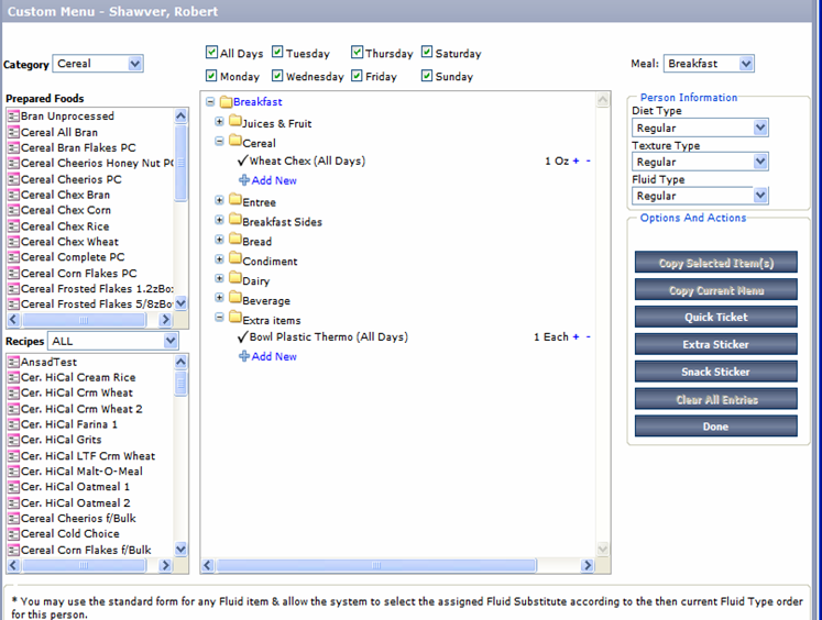 ThreeSquares allows users to create personalized menus including information such as allergies, texture and fluid requirements