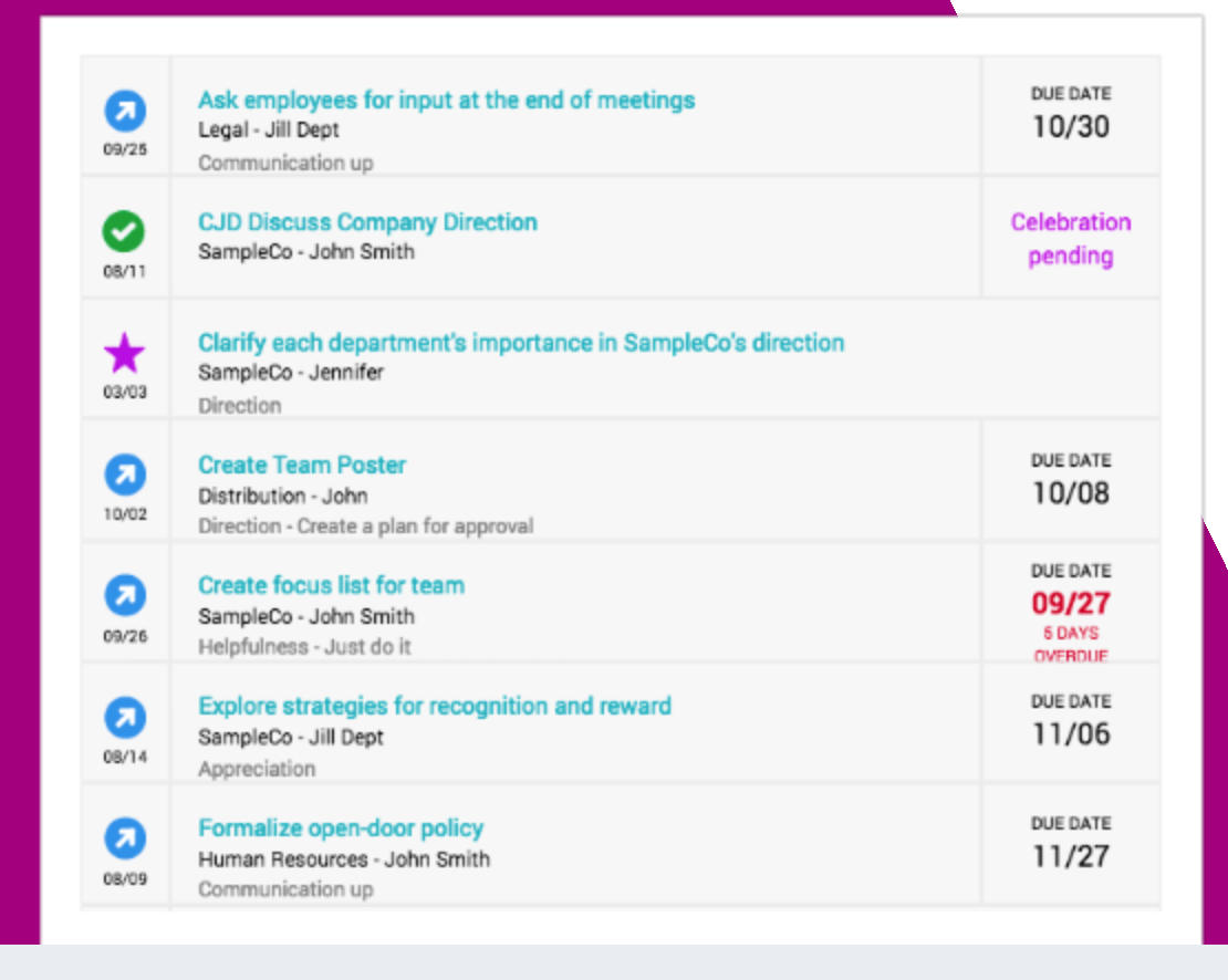 energage screenshot: Track company actions all in one place