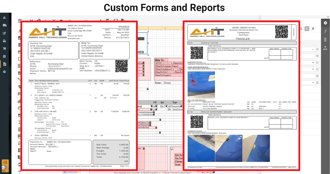 Vista-Suite Software - Custom Forms and Reports, Optional