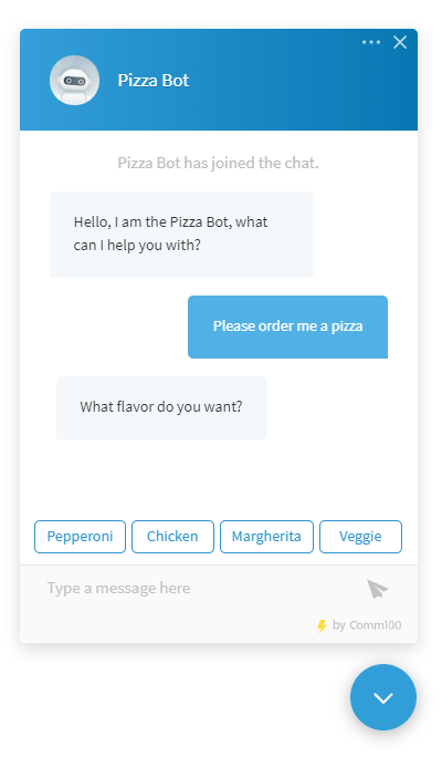 Comm100 Chatbot quick responses screenshot