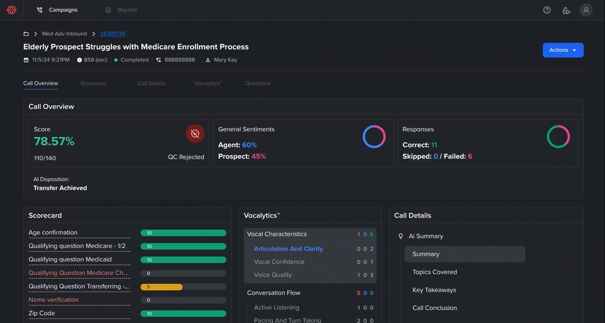 OnScript screenshot: OnScript call overview