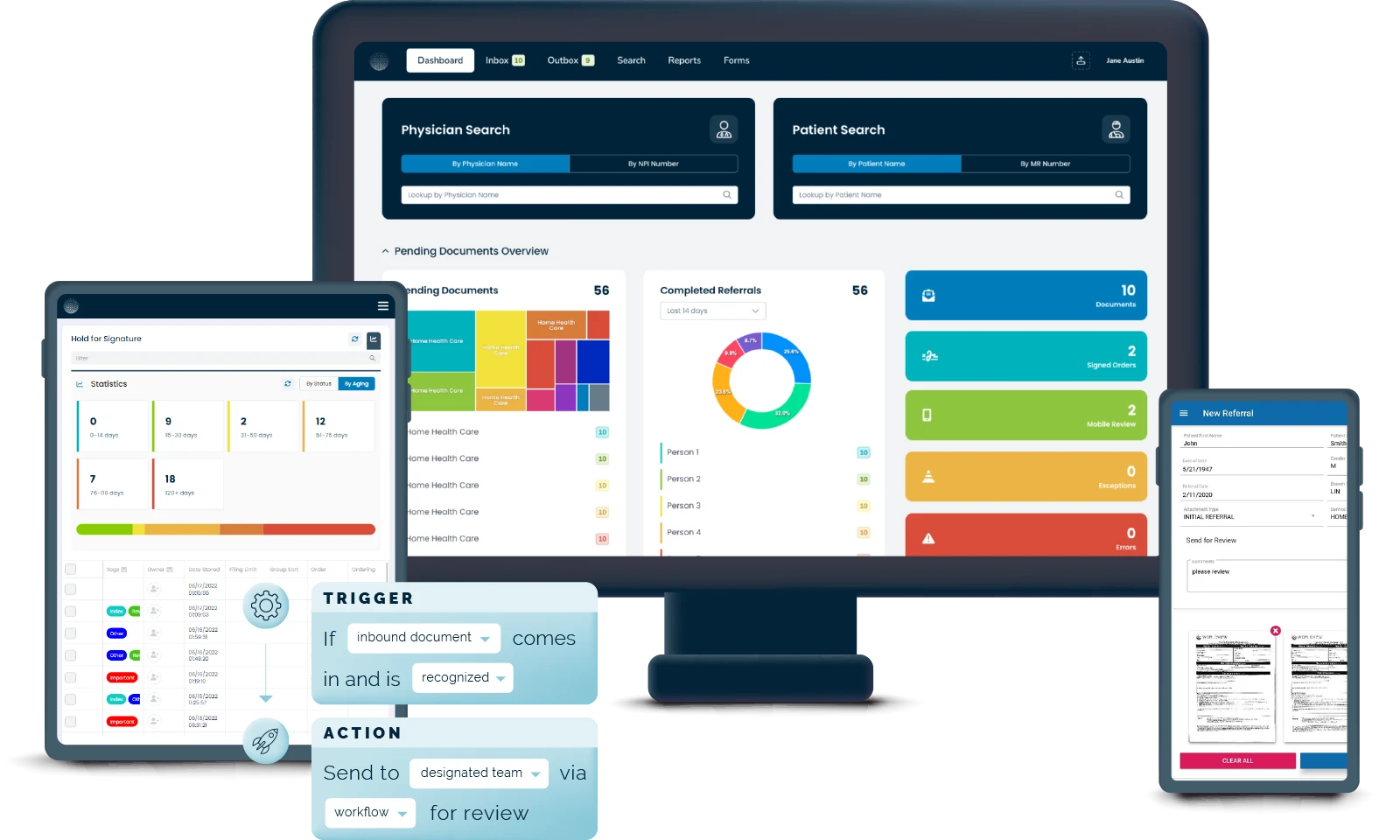 WorldView screenshot: WorldView Healthcare helps home health and hospice agencies boost cash flow, cut costs, and improve compliance with automated referrals, order tracking, and real-time document processing, reducing processing time by 90% and preventing billing delays.