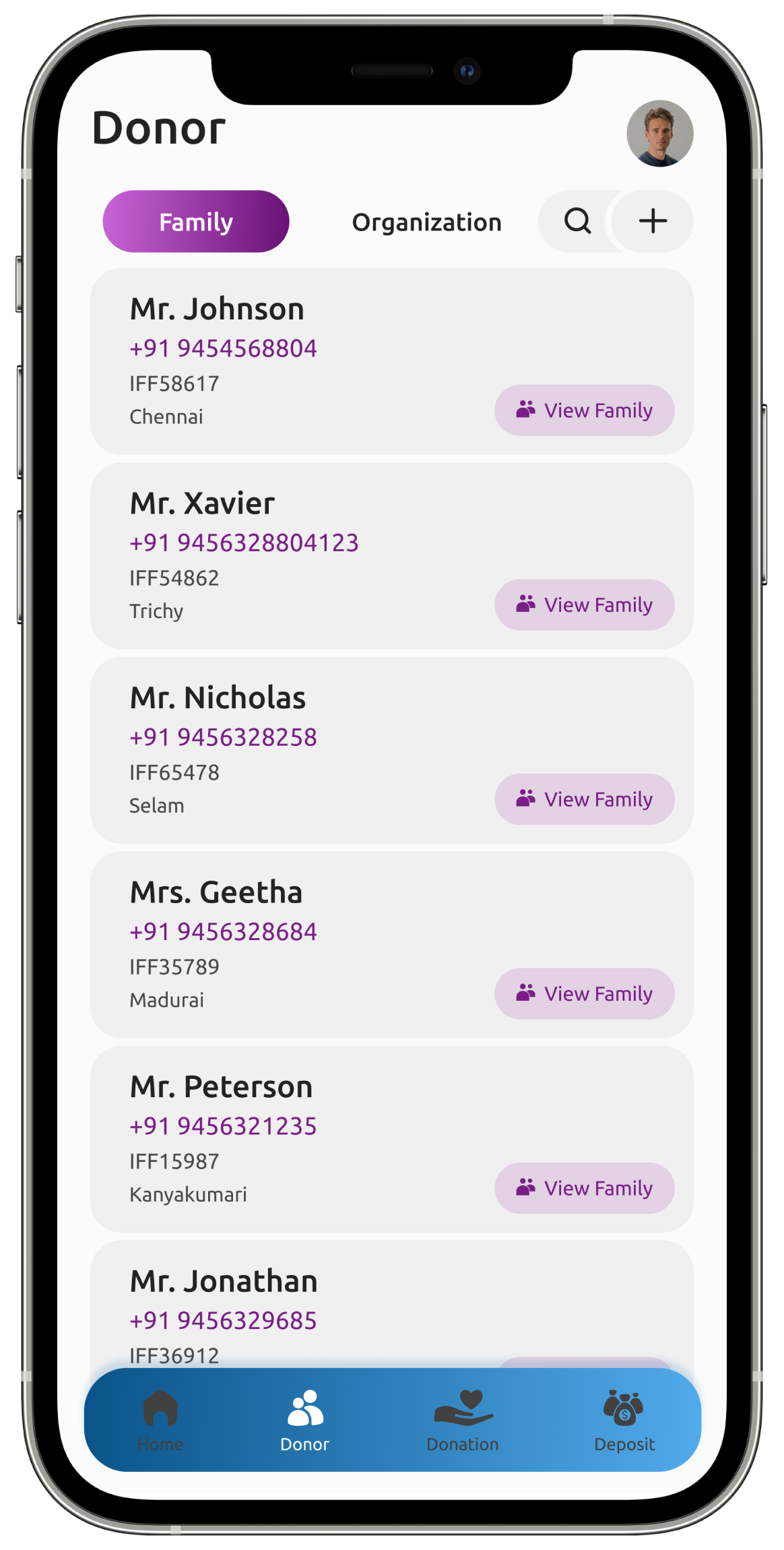 Add and maintain family member/organization details