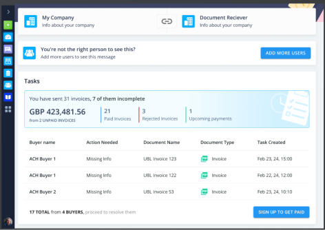 Tradeshift screenshot: Tradeshift view tasks