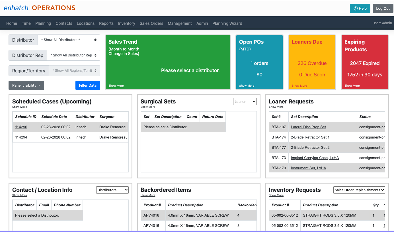 Enhatch Software - Our custom dashboards provide logistics support, fit with graphical visualizations and quick path navigation, for any of your data needs.