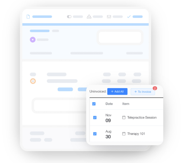 Therabyte screenshot: Therabyte add to invoice