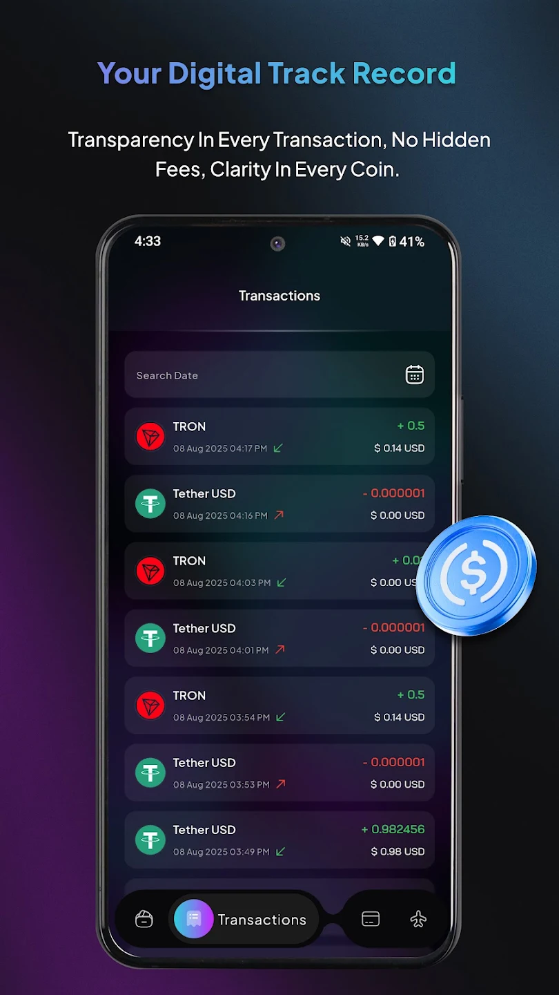 Oppi Wallet screenshot: OppiWallet transactions view
