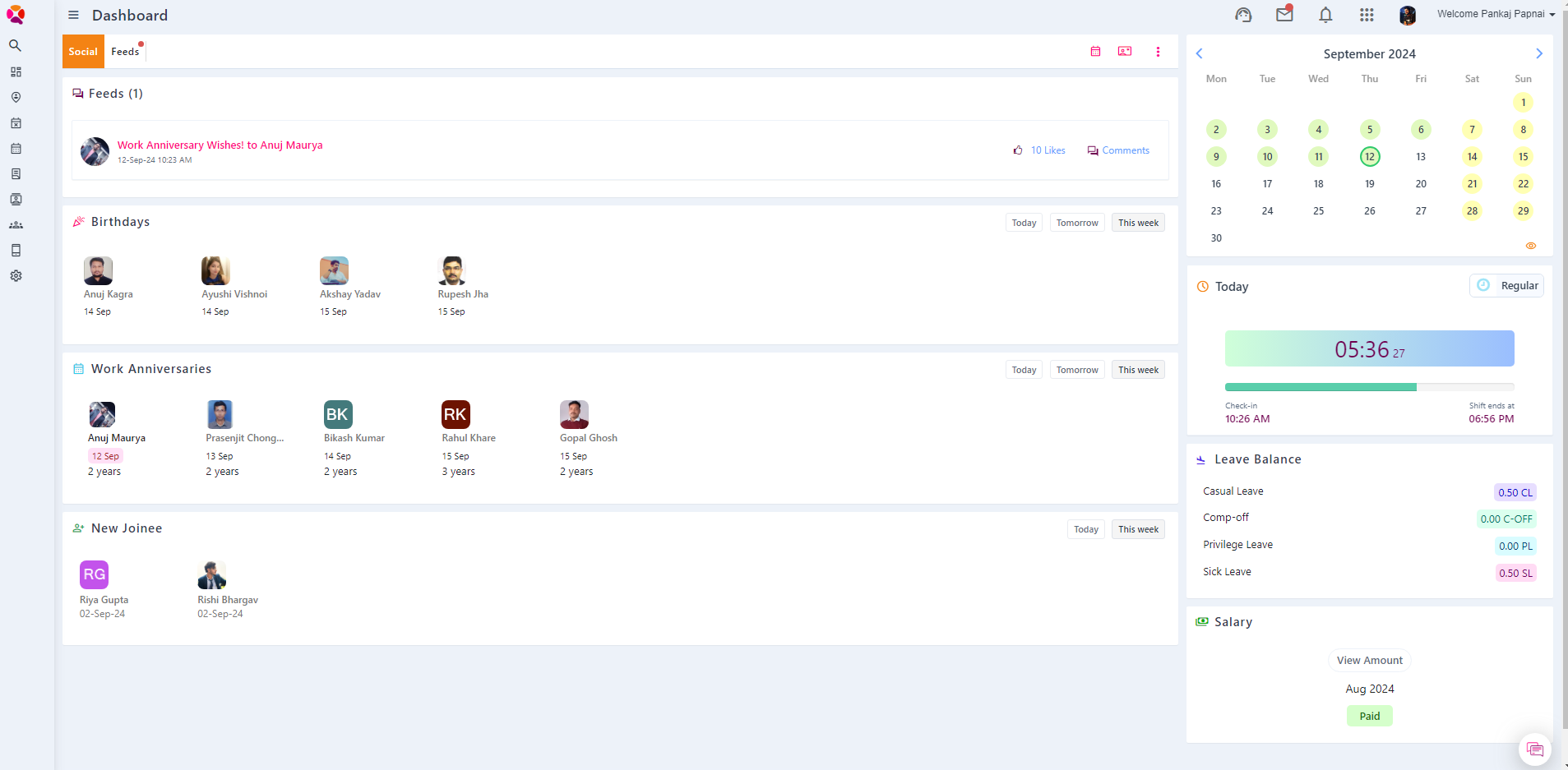 QkrHR screenshot: Qkrhr Employee Information Dashboard