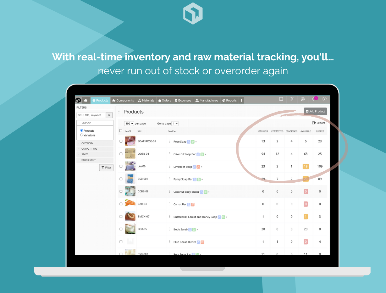 Real time inventory - materials and product tracking