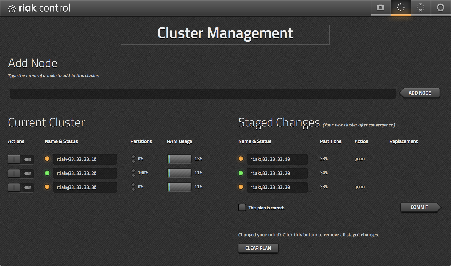 Riak cluster management