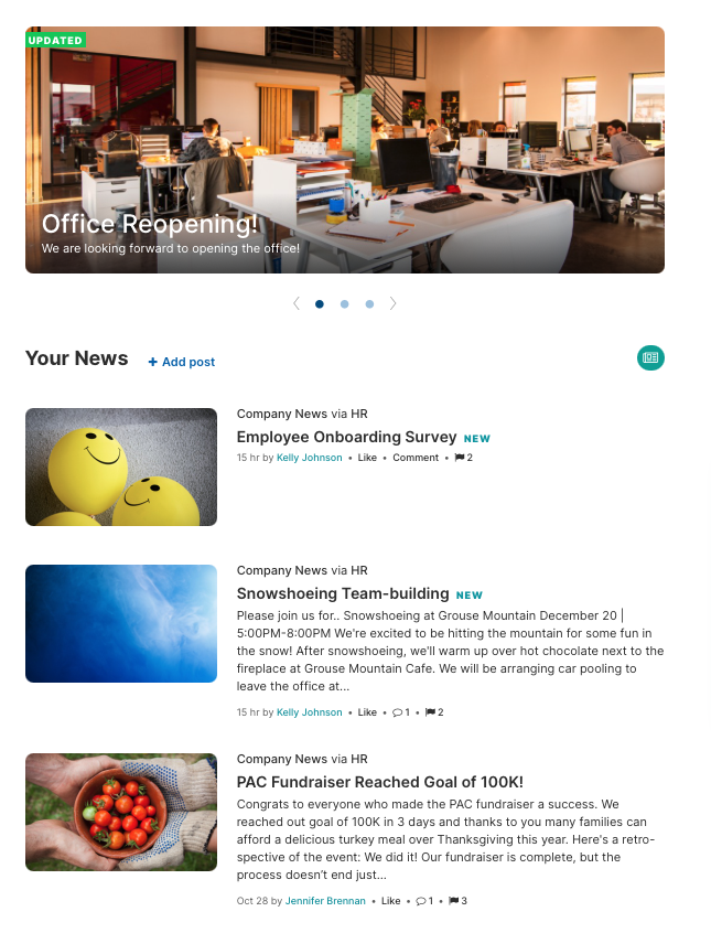 ThoughtFarmer Software - Employees can create customized news feeds