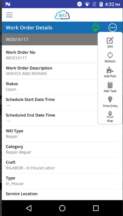 iM3 SCM Suite work order details screenshot