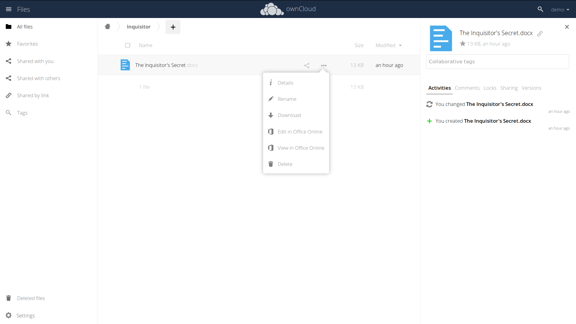 ownCloud file activity tracking
